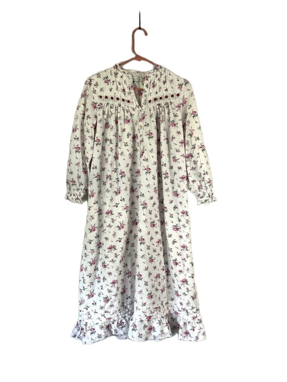 Eileen West Red White Floral Flannel Long Sleeve Nightgown XS